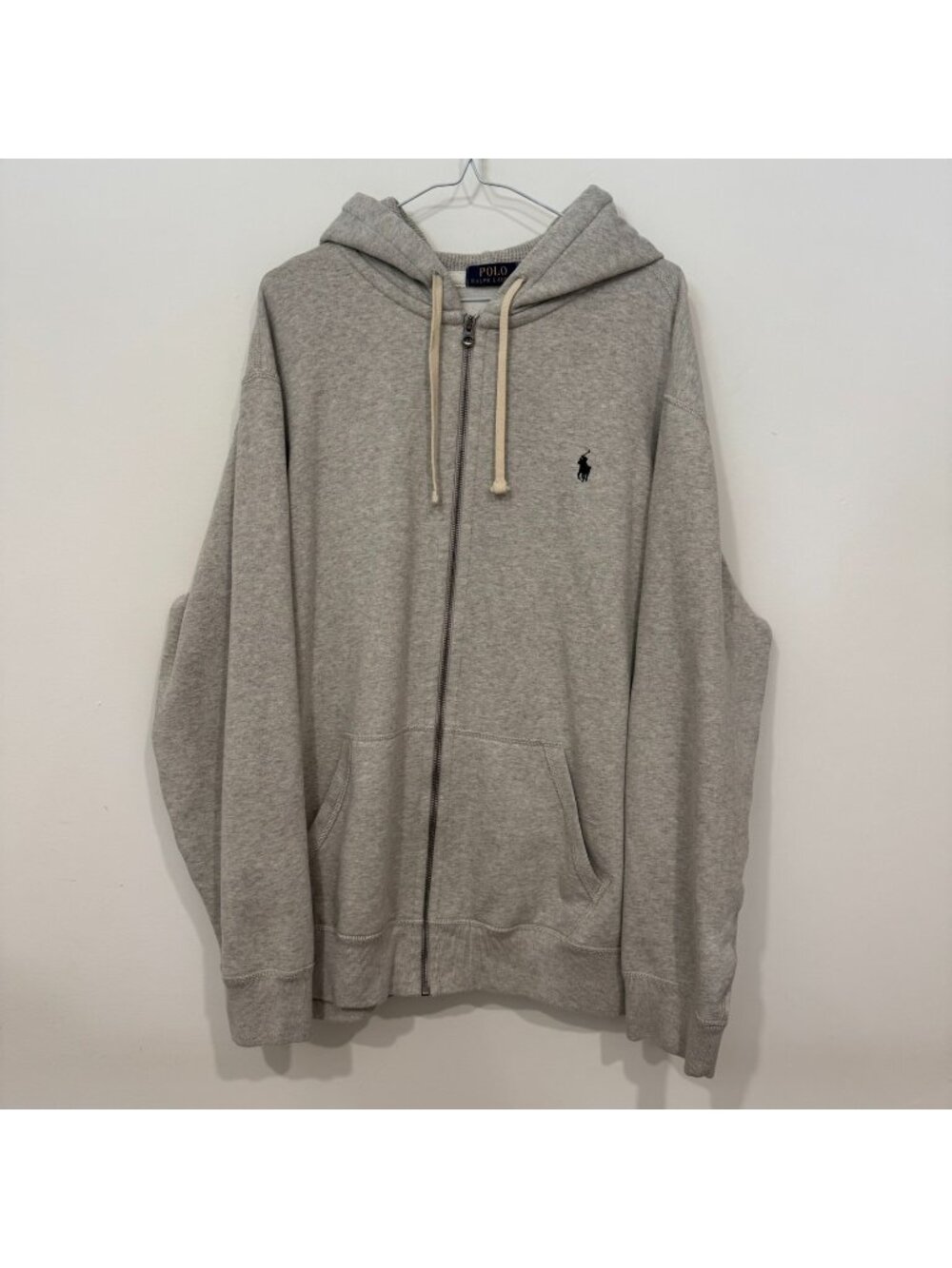 Polo Ralph Lauren Mens Fleece Full Zip Hoodie Waffle Lined Hood 2XL Heather Grey